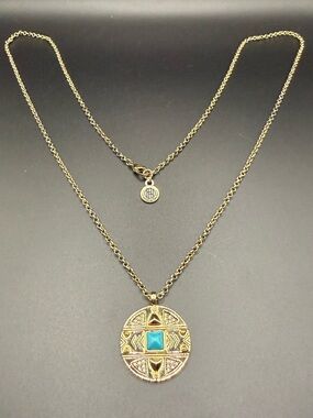 House of Harlow Gold-Tone Necklace with a Circle Medallion with Turquoise Accent